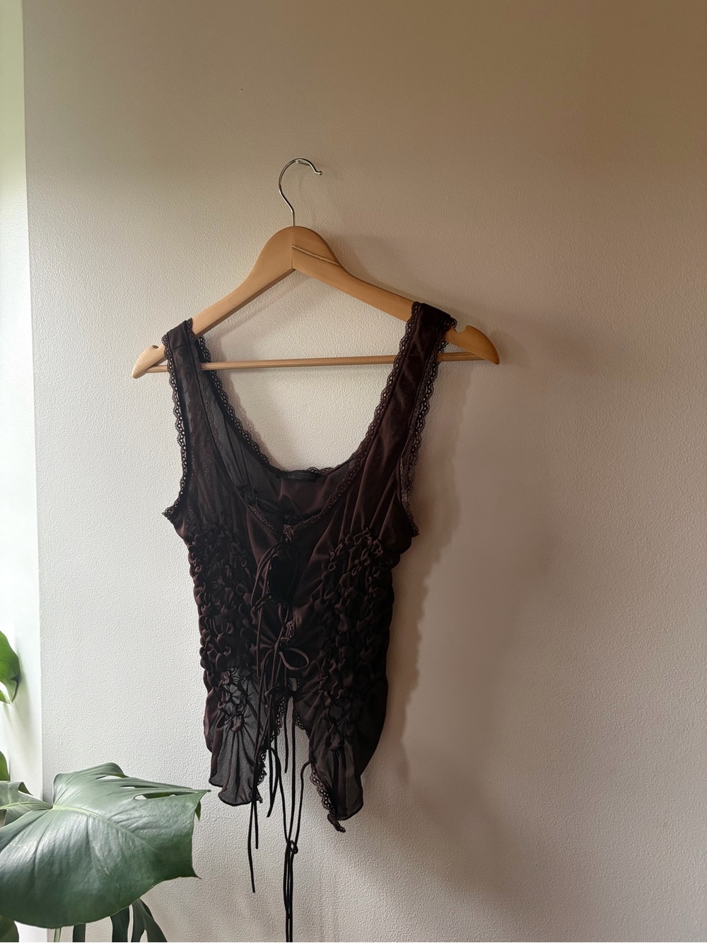 Zara Deep Brown Lace-Trim Camisole